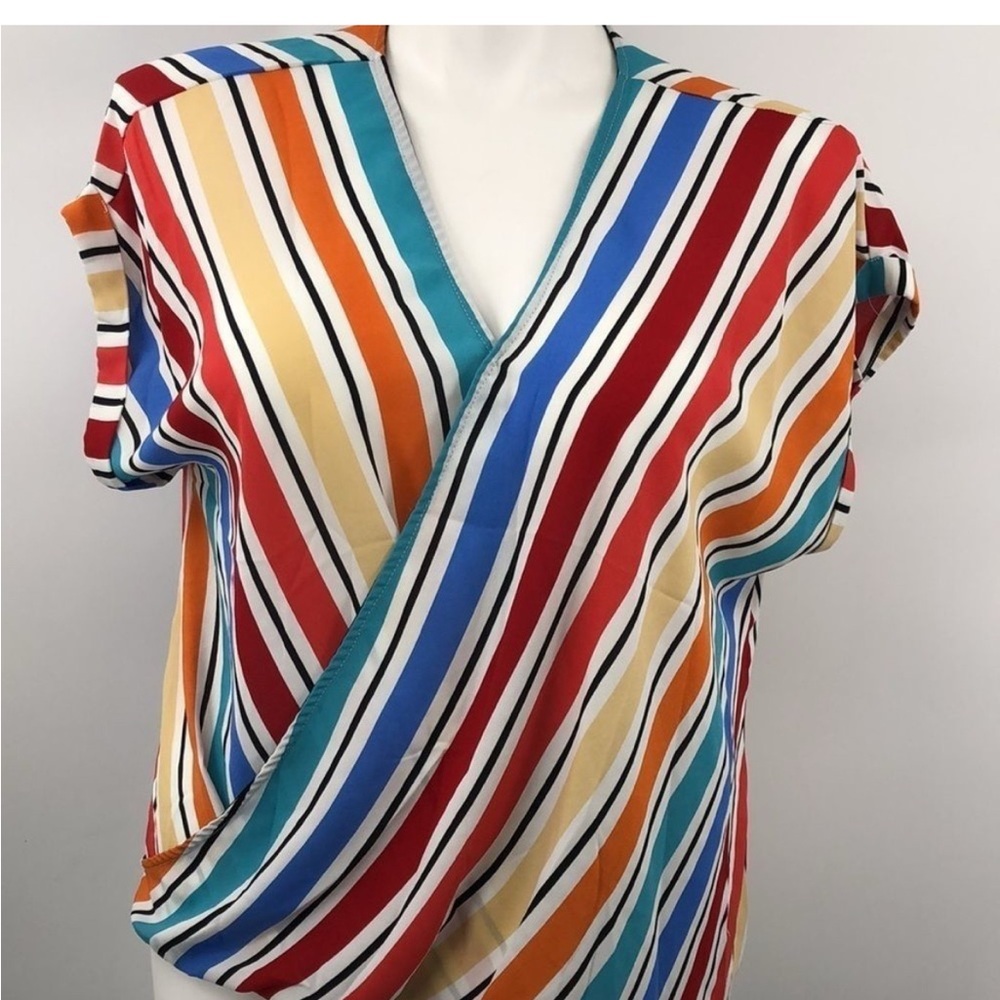 W5 Multicolor Striped Wrap Top